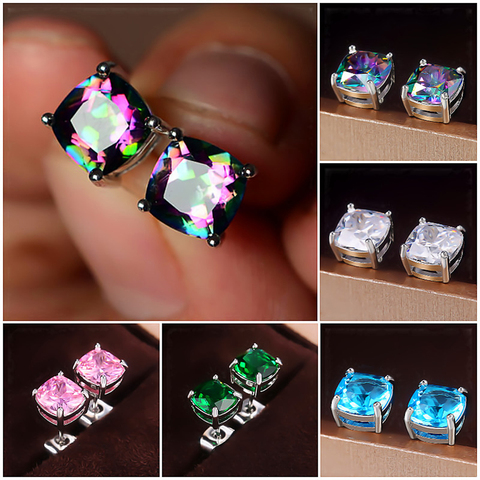 Huitan-pendientes de circonita cúbica para mujer, 5 colores deslumbrantes, sencillos y versátiles, joyería de boda ► Foto 1/6