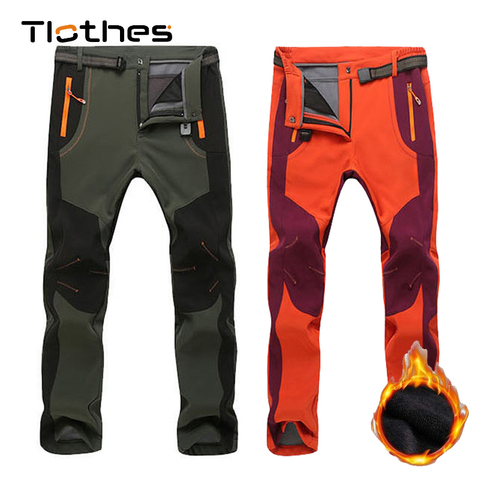 De lana de invierno de Trekking senderismo pesca Camping escalar pantalones para los hombres de las mujeres de talla grande S-5XL de impermeable al aire libre pantalones calientes ► Foto 1/1