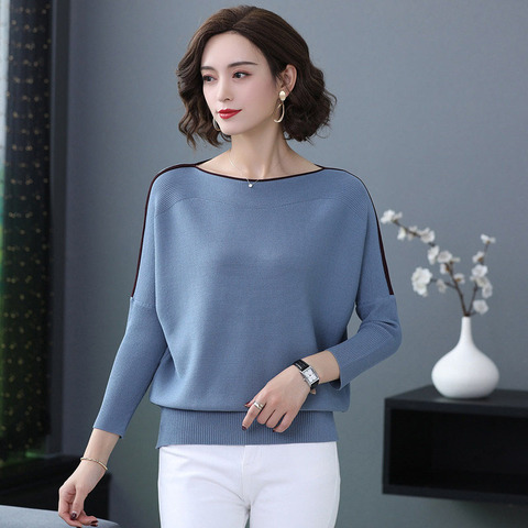 Jersey de manga larga para mujer, Jersey informal con cuello redondo y ala de murciélago, jerséis de punto para mujer, Tops de mujer, Top de Corea ► Foto 1/6