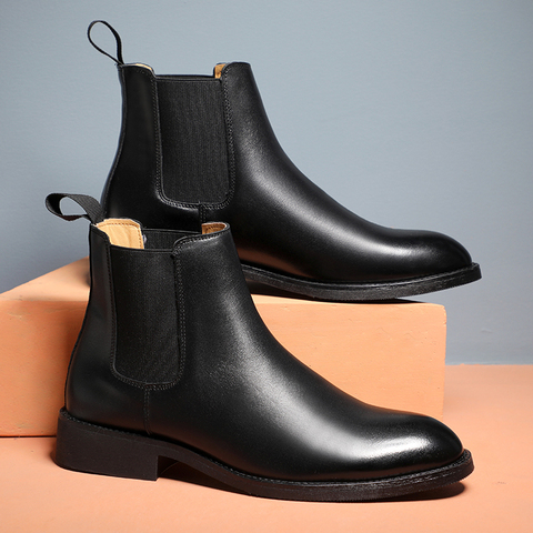 Botines Vintage de piel auténtica con punta en pico para hombre, botines de trabajo cálidos de felpa, color negro, estilo Chelsea, para Otoño e Invierno ► Foto 1/6