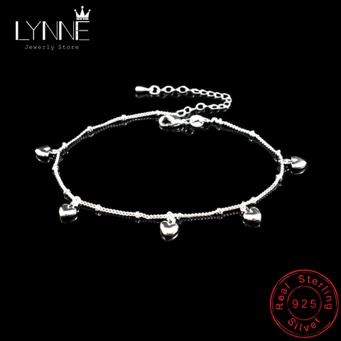 Tobilleras con colgantes de corazón exquisitas simples para mujer, de plata de ley 925, joyería para mujer, regalo de cumpleaños, pulseras con cadena para pies ► Foto 1/6