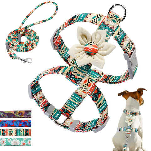 Conjunto de arnés y correa con estampado de nailon para perro, arnés de perrito Floral, correa para caminar para mascotas, accesorio de flores para perros pequeños, Chihuahua ► Foto 1/6