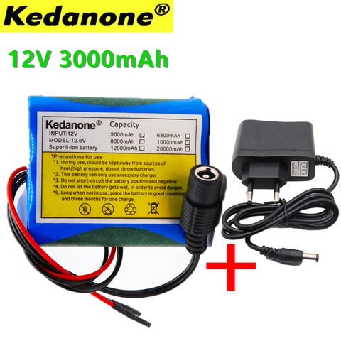 KEDAONE-batería recargable de ión-litio, 12V, 3000mAh, 18650, CC, adecuada para cámara CCTV, Monitor de cámara, batería de 3A + 12,6 V ► Foto 1/6