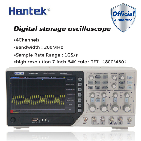 Hantek-Osciloscopio de almacenamiento Digital DSO4204C, 4 canales, 200Mhz, 1GS/s, Frecuencia de muestreo, PC, USB, TFT, portátil, función automática, Osciloscopio ► Foto 1/6