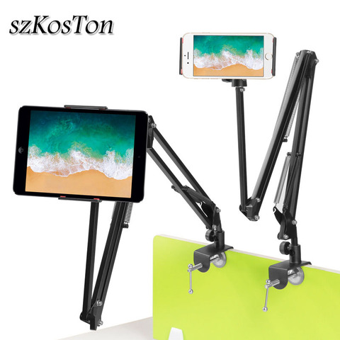 Soporte de pie para tablet y teléfono móvil, brazo largo y Flexible para iPad Mini Air iPhone Xiaomi Huawei Lazy Bed escritorio con Clip de Metal ► Foto 1/6