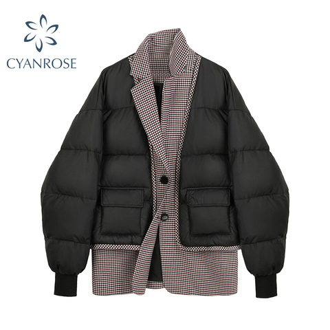 Chaqueta de plumón para mujer, abrigo corto de Parka gruesa acolchada de algodón, chaqueta de retales para mujer, prendas de vestir cálidas informales a la moda 2022 ► Foto 1/6