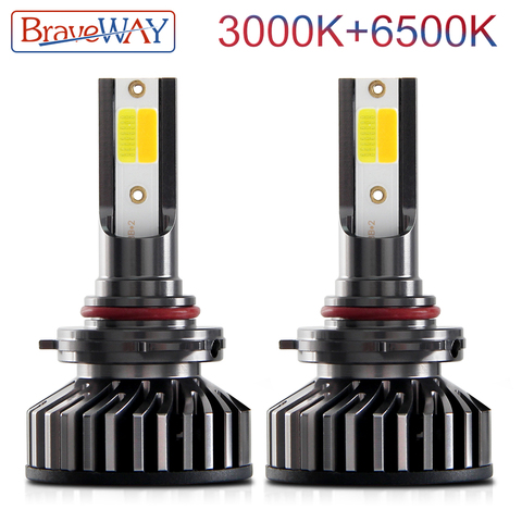 BraveWay-bombillas de faro delantero de coche H1 H7 H8 H9 H11, bombillas LED de 10000LM, 72W, 12V, 24V, amarillo + blanco, CANBUS, 3000K + 6500K ► Foto 1/6