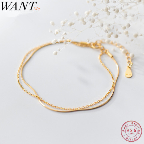 WANTME-pulsera con colgante de hueso de serpiente doble para mujer, 100% Plata de Ley 925 auténtica, accesorios de joyería minimalistas ► Foto 1/6