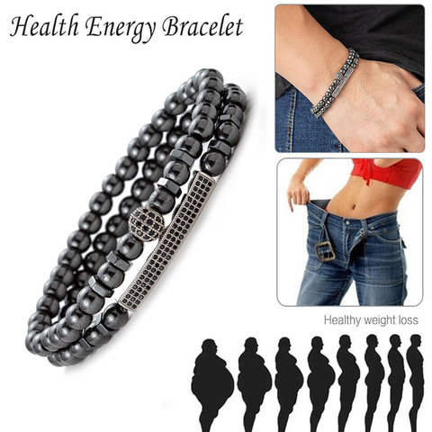 Cuenta de piedra colgante de pulsera para hombre, pulsera de cuentas de hematita con bola de tubo largo, imán de cuidado de la salud, regalo de joyería ► Foto 1/6