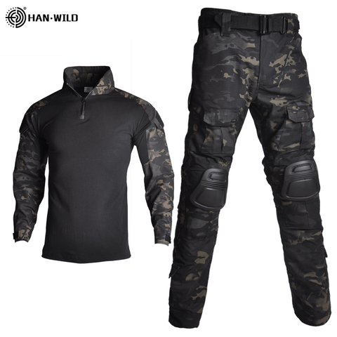 Conjunto de camisa y pantalones de camuflaje para entrenamiento, traje militar a juego con 10 bolsillos, almohadillas de protección gratis, uniforme perfecto para cazar o paintball, ropa táctica ► Foto 1/6