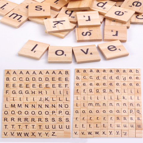 100 Uds madera azulejos Scrabble letra de alfabeto las luchas Número de madera artesanal inglés cercanas del rompecabezas ► Foto 1/6