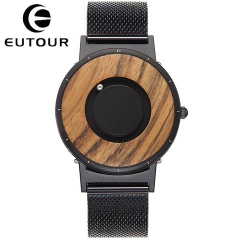 EUTOUR de madera Reloj de cuarzo relojes de hombres imán magnético cuentas de Metal de bola de los hombres de madera Dial negro hombre TODO creativa de los hombres Reloj de pulsera Saat ► Foto 1/5