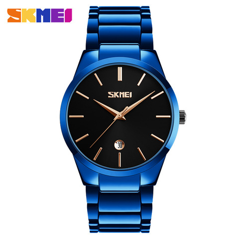 SKMEI-Reloj de pulsera de acero inoxidable para hombre, cronógrafo de cuarzo, resistente al agua, con fecha, nuevo, 2022 ► Foto 1/6