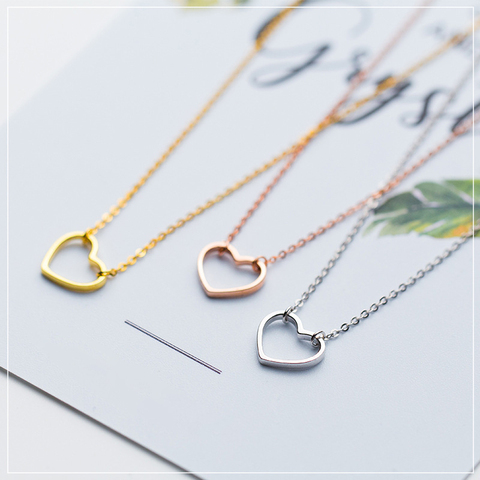 Modian-collares con colgante de corazones sencillos y románticos para mujer, de 3 colores, de plata de ley 100% 925, Charm, joyería de aniversario ► Foto 1/5