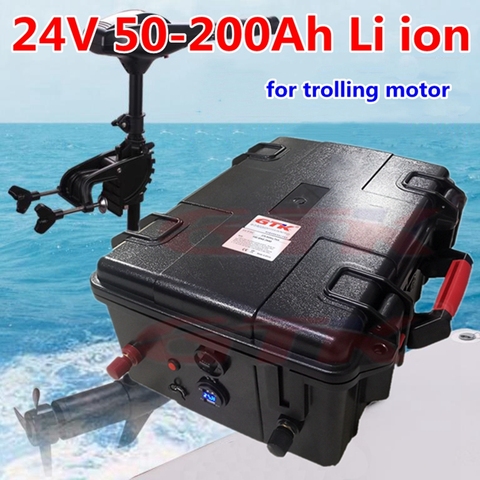 Impermeable IP67 24V 50Ah 60Ah 80Ah 100Ah 120Ah 150Ah 200Ah batería de iones de litio 24v para trolling motor + 10A cargador ► Foto 1/5