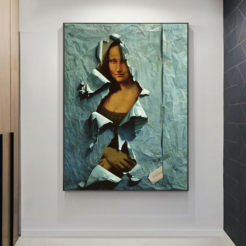 Spoof-pintura en lienzo de la famosa Mona Lisa, cartel de papel azul, impresión de imágenes artísticas de pared para sala de estar, decoración de pared del hogar ► Foto 1/6