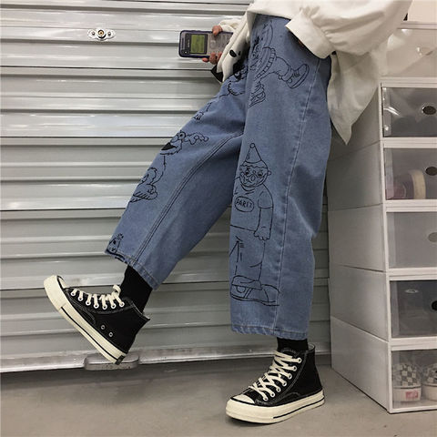 Pantalones Vaqueros de dibujos animados para Mujer, pantalón holgado de cintura alta, ropa de calle, estilo Harajuku, Hip Hop, de verano ► Foto 1/6