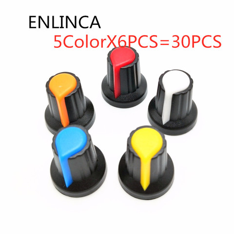 5 colores X 6 uds = 30 Uds Kit de WH148 tapa con botón para potenciómetro (núcleo de cobre) 15X17mm 6mm Agujero del eje AG2 amarillo azul o naranja rojo blanco ► Foto 1/3