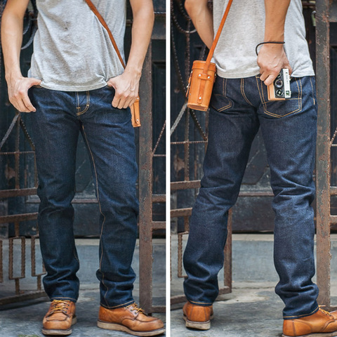 Pantalones vaqueros ajustados para hombre, Jeans de mezclilla para Selvage de 16oz, color azul, Tornado Rojo ► Foto 1/6