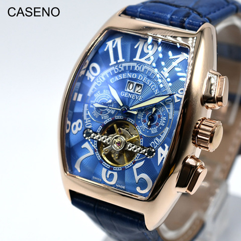 Reloj mecánico automático para hombre, reloj de pulsera de cuero con esqueleto a la moda, Tourbillon de lujo, clásico, CASEN 2022 ► Foto 1/6