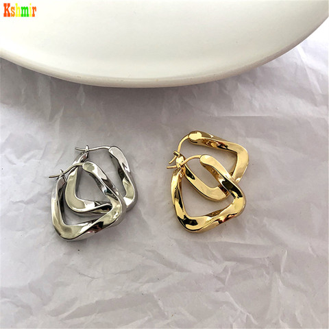 Kshmir-pendientes irregulares con giro brillante para mujer, aretes cuadrados, circulares, regalos de joyería para mujer, joyas Retro geométricas Punk para mujer ► Foto 1/6