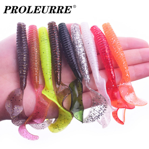 5 unids/lote plantilla Wobblers cebo blando lombriz señuelos 8cm 4,3g olor a Gamba aditivo artificiales de silicona Swimbait bajo la carpa pesca ► Foto 1/6