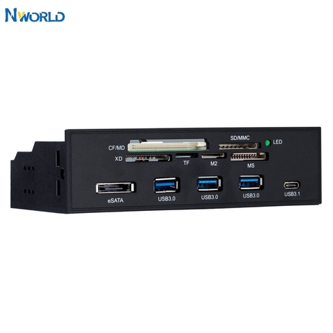 Nworld STW 5,25 pulgadas PC ordenador panel frontal lector de tarjetas multifunción todo en 1 3 puertos USB 3,0 USB 3,1, soporte M2, MSO, SD, MS ► Foto 1/6