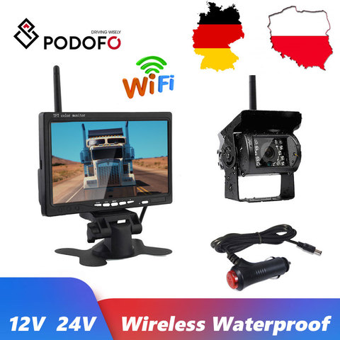 Podofo-Monitor de cámara de visión trasera para coche, 7 pulgadas, HD, 12V, 24V, inalámbrico, TFT, LCD, Monitor, cargador de coche para camiones, autobús, RV, remolque, excavadora ► Foto 1/6