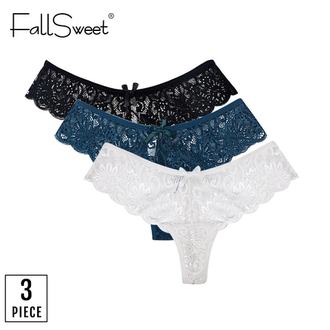 ¡FallSweet 3 unids/pack! Bragas de Tanga de encaje finas Untra para mujer ropa interior Sexy bragas S M L XL cintura baja ► Foto 1/6