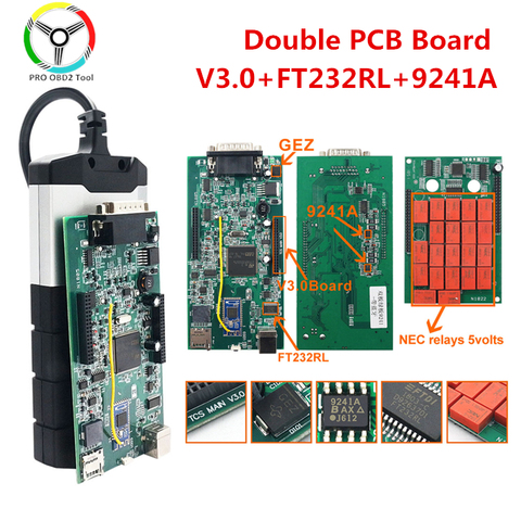 Herramienta de diagnóstico de camiones, lector de código TCS Multidiag 2017.R1 2016.R0 Keygen Software V3.0 9241A doble PCB verde V9.0, herramienta de diagnóstico de camiones ► Foto 1/6