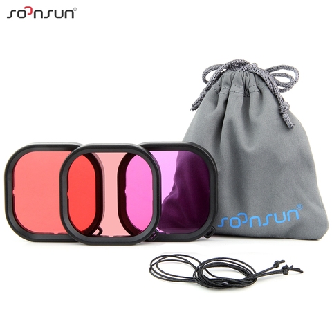 SOONSUN-Paquete de 3 filtros para cámara GoPro Hero 8, Kit de lentes de esnórquel rojo Magenta, filtro de buceo, protector impermeable, color negro ► Foto 1/6