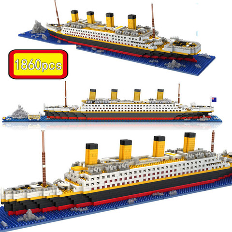 Micro bloques de construcción 3D de Titanic para niños, 1860 Uds., modelo de Titanic, crucero, barco, colección de ladrillos, Juguetes DIY para regalo de Navidad ► Foto 1/6