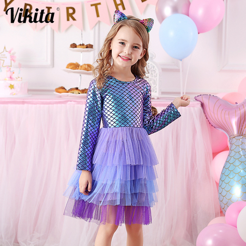 VIKITA-vestido de princesa para niña, tutú para fiesta de cumpleaños y otoño, Vestidos infantiles para niñas, disfraces de Navidad para niños ► Foto 1/6