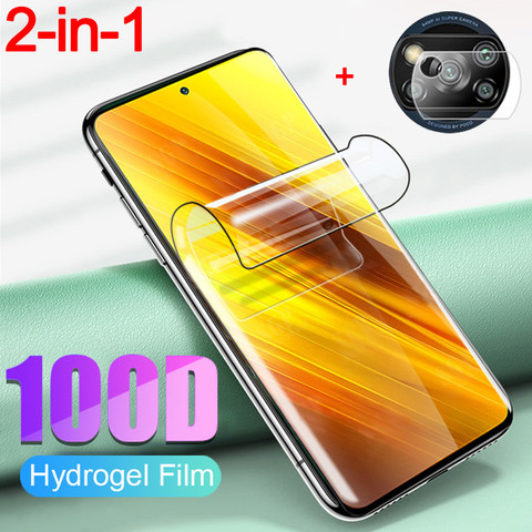 2-en-1, película de hidrogel + protector de cámara pocophone f2 pro xiaomi poco x3 nfc protector pantalla pocofone x3 nfc screen protector pocco x3 no de cristal templado poco x3 xaomi poko f2 pro not glass poco m3 ► Foto 1/6