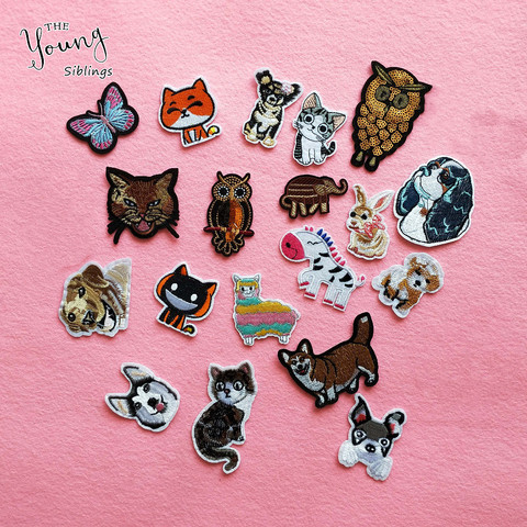 Parches de animales de dibujos animados para costura, insignias de tela bordadas con planchado, accesorios DIY, para gatos, perros y mariposas, novedad ► Foto 1/3