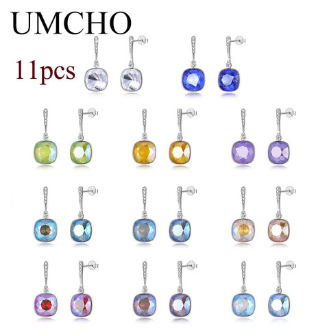 UMCHO 11 Uds sólida plata 925 creado cristal Stud juego de pendientes para mujeres chica fiesta boda joyería regalo diario ► Foto 1/1