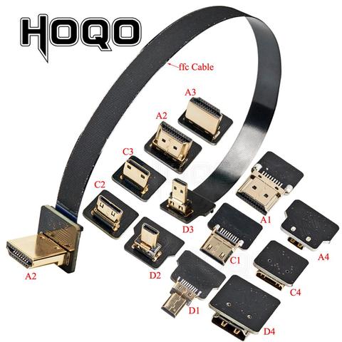 Compatible con HDMI FPV HDMI Cable plano tipo cinta/ángulo inclinado Micro HDMI a HDMI 90 grado Flexible 20pin HDMI macho Raspberry Pi 4 ► Foto 1/6