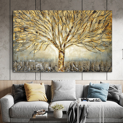 Póster de arte confiable con Árbol de Oro, pintura en lienzo, imágenes abstractas para pared del hogar, sala de estar para decoración de arte, carteles e impresiones ► Foto 1/6