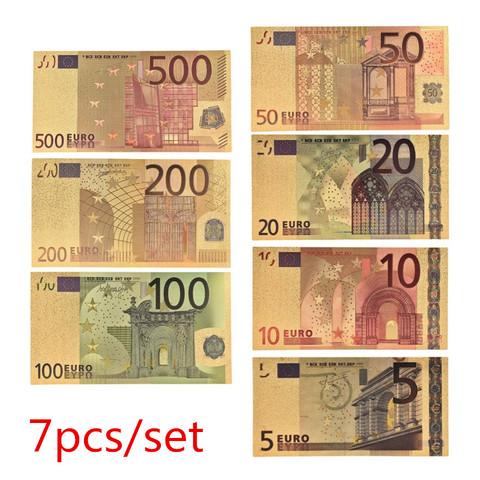 7 unids/lote 5 10 20 50 100 200 500 EUR billetes de oro en oro de 24K dinero de papel falso para la colección de conjuntos de billetes de Euro ► Foto 1/6