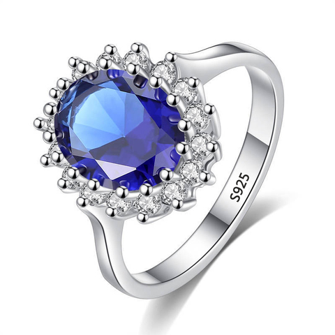 Con Certificado corte princesa 3.2ct creado anillo de zafiro azul Original 925 encantos de plata joyería anillos de compromiso para las mujeres ► Foto 1/5