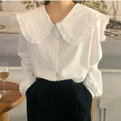 Blusa de algodón de manga larga para primavera y otoño, camisa Vintage de talla grande para mujer, color blanco ► Foto 1/6