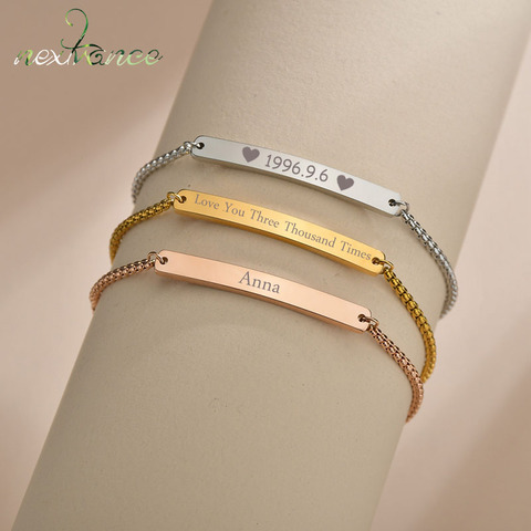 Nextvance-pulsera de acero inoxidable ajustable con grabado de palabras, nombre, letras, parejas, brazaletes personalizados ► Foto 1/6