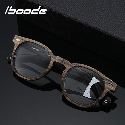 Iboode-gafas de lectura redondas de madera para hombre, lentes de lectura redondas Retro de grano de madera, graduadas, multifocales, dioptrías con visión de lejos + 1 1,5 2 2,5 ► Foto 1/6