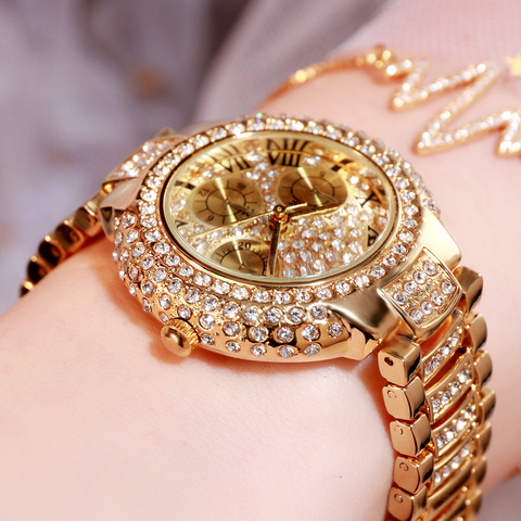 Reloj de lujo de acero inoxidable para mujer, pulsera de cuarzo resistente al agua con diamantes ► Foto 1/6