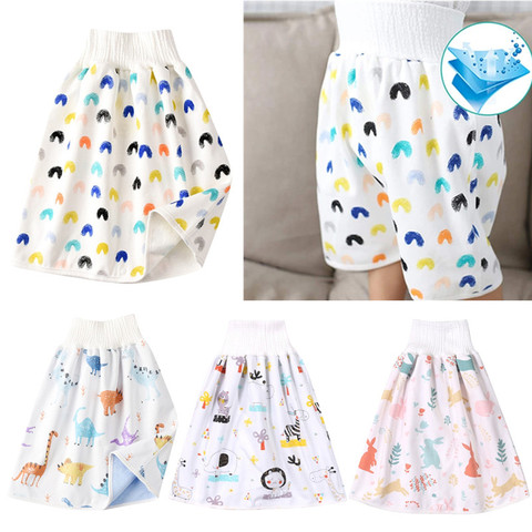 Falda de pañal antihumedad para niños, pantalones cortos de entrenamiento, lavables, orinal de algodón, ropa de cama impermeable para bebé, 2 en 1 ► Foto 1/6