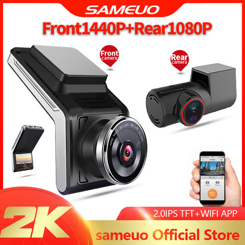 Sameuo-Cámara de salpicadero U2000 con WIFI, lente de visión frontal y trasera, 1080p, dvr para coche, 2k, grabadora de vídeo, Visión Nocturna Automática, Monitor de estacionamiento 24H ► Foto 1/6