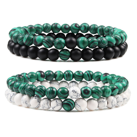 Pulsera de cuentas de distancia para parejas, clásica, negra, verde mate, pulseras de malaquita, Yoga, hombres y mujeres, joyería de hilo elástico ► Foto 1/6