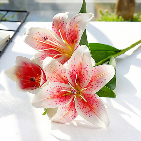 Rama de lirio con impresión 3D, flores artificiales de aspecto real para la decoración de la boda del hogar, flores artificiales blancas, flores decorativas para el jardín ► Foto 1/3