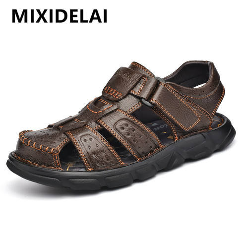 Zapatos informales de piel auténtica para hombre, sandalias clásicas de alta calidad, zapatillas transpirables para caminar al aire libre, ideales para el verano ► Foto 1/6