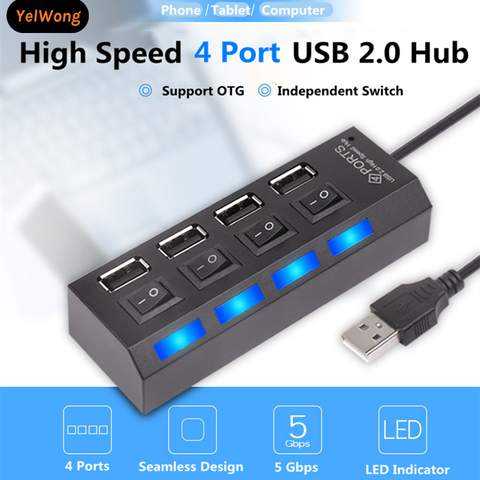 Concentrador de red USB 2,0, de 4 y 7 puertos multidivisor, expansor múltiple de USB 2, adaptador de corriente con interruptor independiente para PC ► Foto 1/6